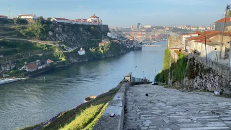 Magnificent-Porto-Cityscape-And-Suspended-Bridge,-Portugal