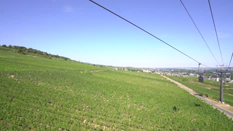 Rüdesheim,-Germany-view-from-Cableway-over-the-vineyards,-beautiful-touristic-landscape-in-the-rhine-shore