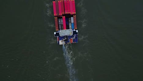 Topdown-View-Of-Energy-Cargo-Ship-Carrying-Viasea-Intermodal-Containers-Near-Dordrecht,-Netherlands