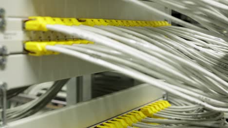 Left-panning-to-white-cables-with-yellow-pins-carefully-arranged-in-datacenter