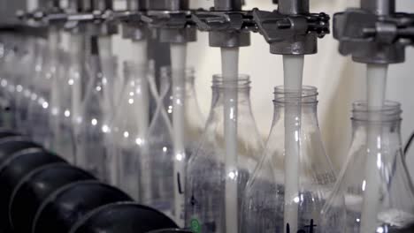 Automatisierter-Milchabfüllprozess:-Maschine-Füllt-Glasflaschen