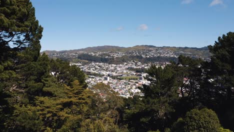 Aerial-Zoom,-Wellington-New-Zealand,-Establishing-Shot