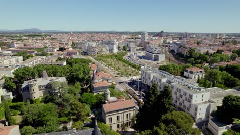 Aerial-shot-of-the-city-Montpellier-in-the-south-of-France
