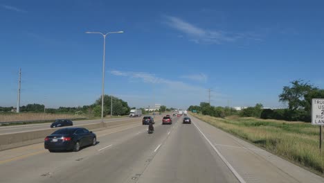 Traveling-in-Illinois-State-Tollway-roads-and-streets-construction-slow-traffic-at-rush-hour-near-Tinley-Park-Illinois