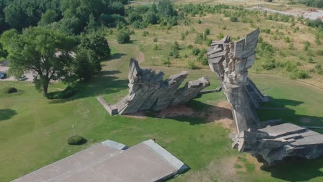 Aerial-shot-of-the-monument-built-in-memory-of-victims-at-the-exterminion-camp