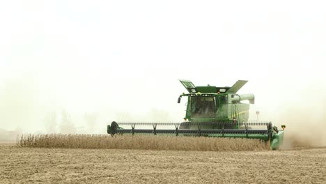 Combines-harvest-soybeans-and-corn-in-dusty-fields-in-Ohio-at-the-Farm-Science-Review-as-part-of-the-Ohio-State-Extension