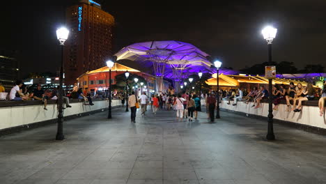 Singapore---Circa-Busy-crowded-weekend-at-Clarke-Quay-tourist-square-of-Singapore-city,-time-lapse-shot
