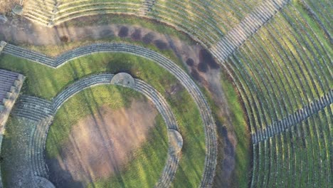 Rotating-ground-view-from-air-of-circle-open-air-theater-steps-with-moss-on-them-in-Heidelberg-Germany