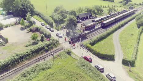 Kent---East-Sussex-Railway--Steam-locomotive-connecting-to-carriages-at-Bodiam-station