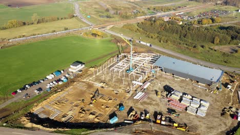 Aerial-view-over-construction-site