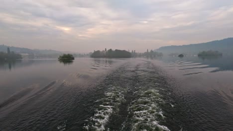 Footage-of-the-red-cruse-on-lake-Windermere,-Sailing-from-Bowness-to-Ambleside