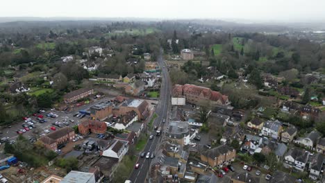 Esher-town-Surrey-UK-high-drone-aerial-view-4K-footage