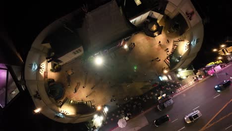Top-Down-Aerial-View-of-Walk-of-Fame-and-TCL-Chinese-Theatre-at-Night,-Hollywood-Los-Angeles-California-USA