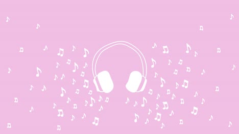 Loopable-animation-of-headphones-surrounded-by-musical-notes-on-a-pink-background