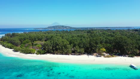 Beautiful-Scenery-Of-Famous-Boracay-Island-In-The-Philippines-Surrounded-By-White-Sand,-Green-Trees,-and-Clear-Blue-Sea---Aerial-Shot