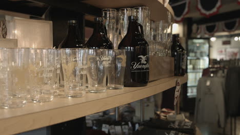 Commemorative-pint-glasses-on-shelf-at-the-Yuengling-brewery-gift-shop