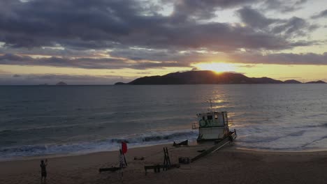 Aerial-view-of-Nha-Trang-beach-Vietnam-with-ship-wreck-on-the-sand-at-sunrise