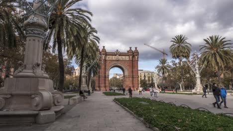 First-person-shot-along-Triumphal-Arch-avenue-in-Barcelona,-Spain