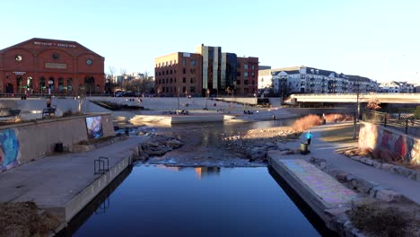 Panoramic-view-of-River-Front-Park-in-Denver,-CO