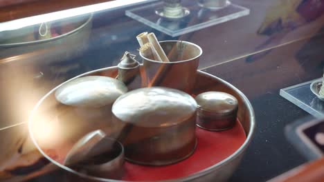Close-Up-Footage-of-Thai-North-Eastern-Style-Silvercrafted-Containers