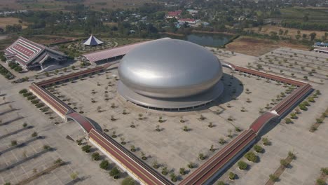 Buddha-Sangdham-Temple,-Giant-Dome-Buddhist-Temple,-Saraburi,-Thailand,-4K-Drone-Footage