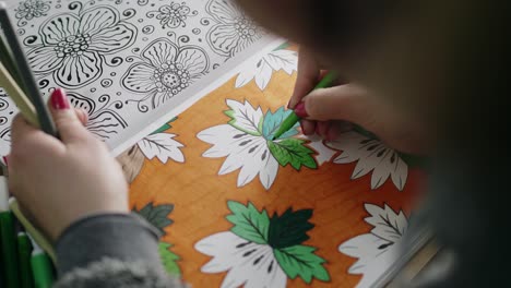 A-young-woman-spends-time-relaxing-and-coloring-in-an-adult-coloring-book