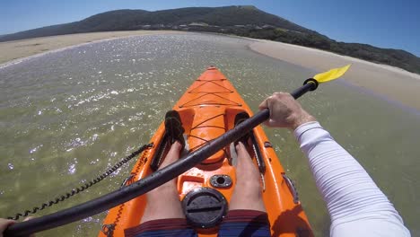 Point-of-view-footage-of-kayak-paddling-at-Eastern-Cape,-South-Africa
