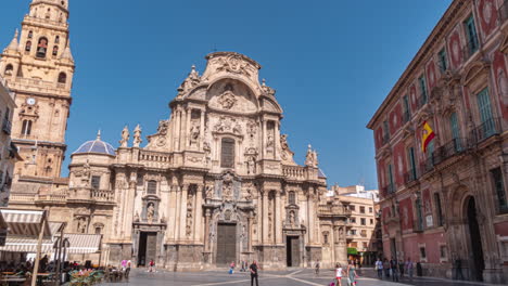 Murcia-Zeitraffer-Von-Menschen-Rund-Um-Die-Kathedrale-Von-Murcia