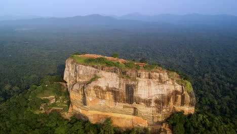 Aerial-over-lion-rock,-Sigiriya-rock-fortress