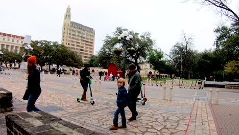 Cities-like-San-Antonio-are-progressive-when-it-comes-to-being-as-green-as-possible,-with-the-addition-of-electric-kick-scooters-downtown-has-people-riding-a-clean-transportation