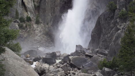 Slow-motion-shot-of-Lower-Yosemite-Falls-during-early-spring-snow-melt