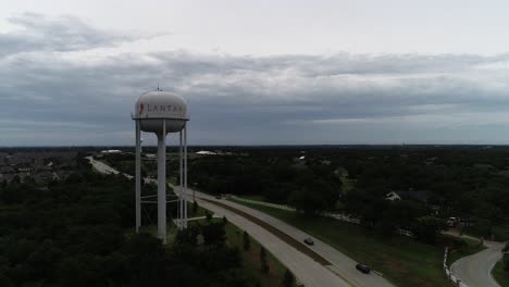 Aerial-footage-of-the-city-of-Lantana-water-tower-after-a-storm