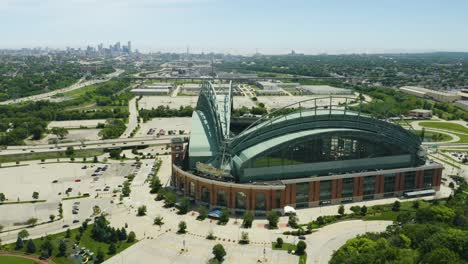 Aerial-Circling-shot-of-Miller-Park,-home-of-the-Milwaukee-Brewers-[4k]---1x-speed