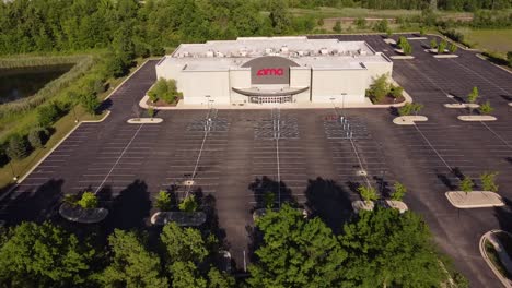 Geschlossenes-Kino-Und-Leerer-Parkplatz-In-Monroe-County,-Südost-Michigan-–-Covid-19-Pandemieeffekt-–-Luftaufnahme