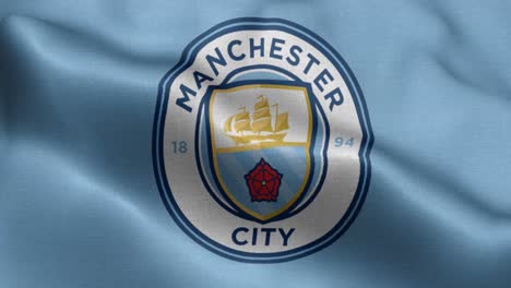 Bucle-Animado-De-4k-De-Una-Bandera-Ondeante-Del-Equipo-De-La-Ciudad-De-Manchester-De-Fútbol-De-La-Premier-League-En-El-Reino-Unido