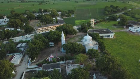 Aerial-Drone-Footage-of-a-Church-in-a-Town-in-India,-Asia