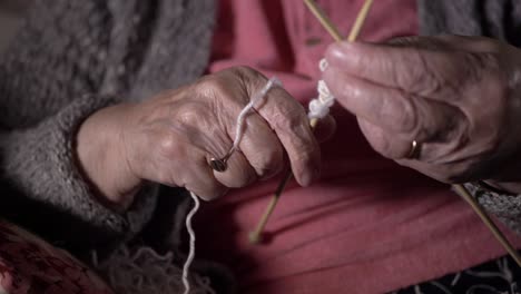 Elderly-lady's-hands-knitting-close-up-shot