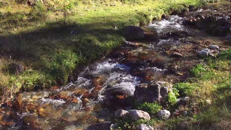 Rocks-In-Stream-With-Smooth-Flowing-Water-At-Piatra-Craiului-Mountain-In-Brasov-County,-Romania,-Static-Shot