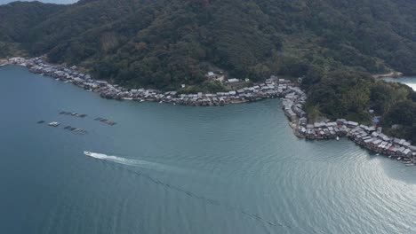 Aerial-wide-view-of-Fisherman-houses-and-Neighborhoods-of-Ine,-Kyoto-Japan