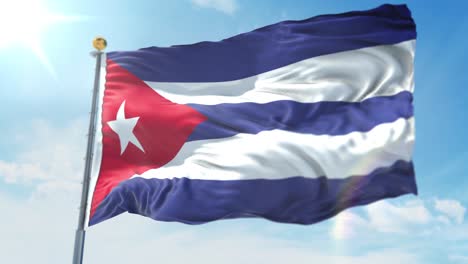 4k-Ilustración-3d-De-La-Bandera-Ondeante-En-Un-Poste-Del-País-Cuba