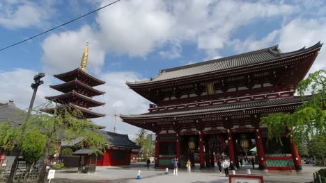 Fast-pan-tilt-down-at-Senso-ji-in-Asakusa-on-beautiful-day-with-few-tourists