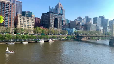 Pittsburgh-Waterfront-Allegheny-River-Bank-Visto-Desde-El-Puente-Roberto-Clemente