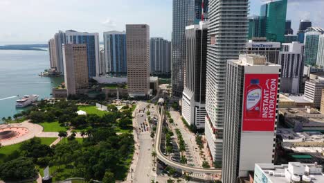 4K-Drohnenvideo,-Das-Durch-Hochhäuser-Am-Biscayne-Boulevard-In-Der-Innenstadt-Von-Miami-Drängt