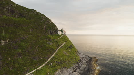 View-Of-The-Hendanes-Lighthouse-Near-Maloy,-Norway---aerial-drone-shot