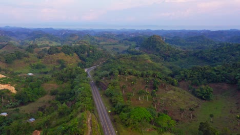 Aerial-View-Of-Carretera-Samana-Toll-Road-In-Las-Terrenas,-Dominican-Republic---drone-shot