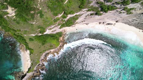 Aerial-drone-video-of-a-tropical-beach-on-Nusa-Penida-Island-in-Bali-Indonesia