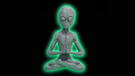 Multi-colored-glowing-Alien-doing-Yoga-in-front-of-black-background---Closed-eyes-of-futuristic-figure-animation