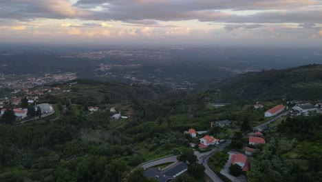 Aerial-drone-panoramic-view-of-Caramulo-and-surrounding-valley,-Portugal