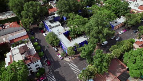 Aerial-View-Over-Rooftop-Of-Frida-Kahlo-Museum-In-Mexico-City