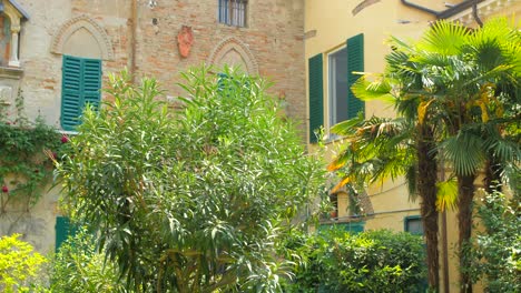 Un-Hermoso-Patio-Con-Jardín-De-Casa-Bagioli-Con-Variedad-De-Plantas-Ornamentales-En-Cesena,-Norte-De-Italia